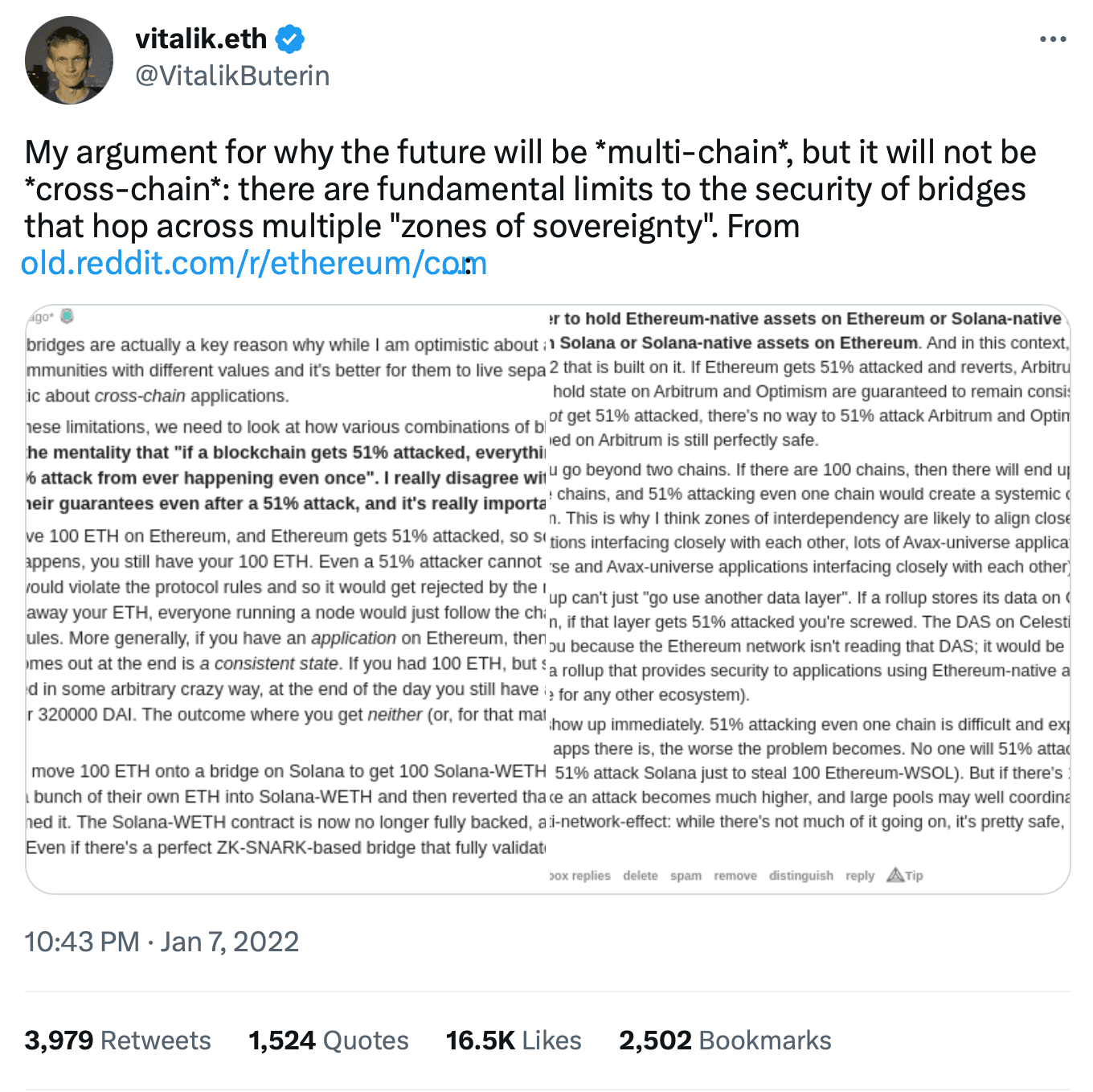 Vitalik on why he's pessimistic about cross-chain applications